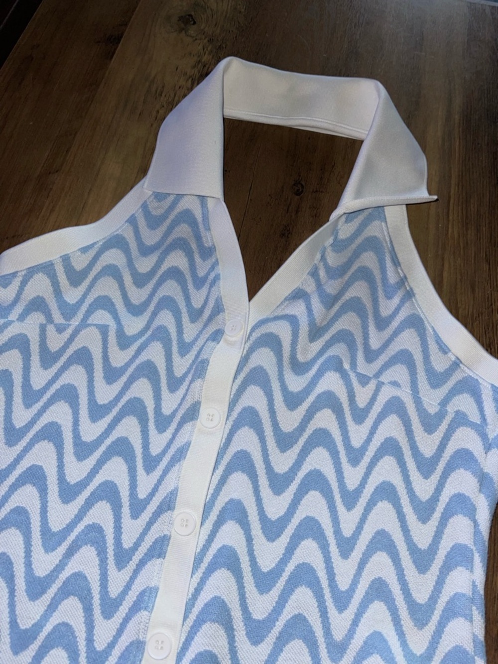 H&M Women's Blue and White Mini Halter Dress - Picture 4 of 10